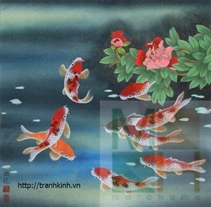 Tranh kính sen cá TKSC11